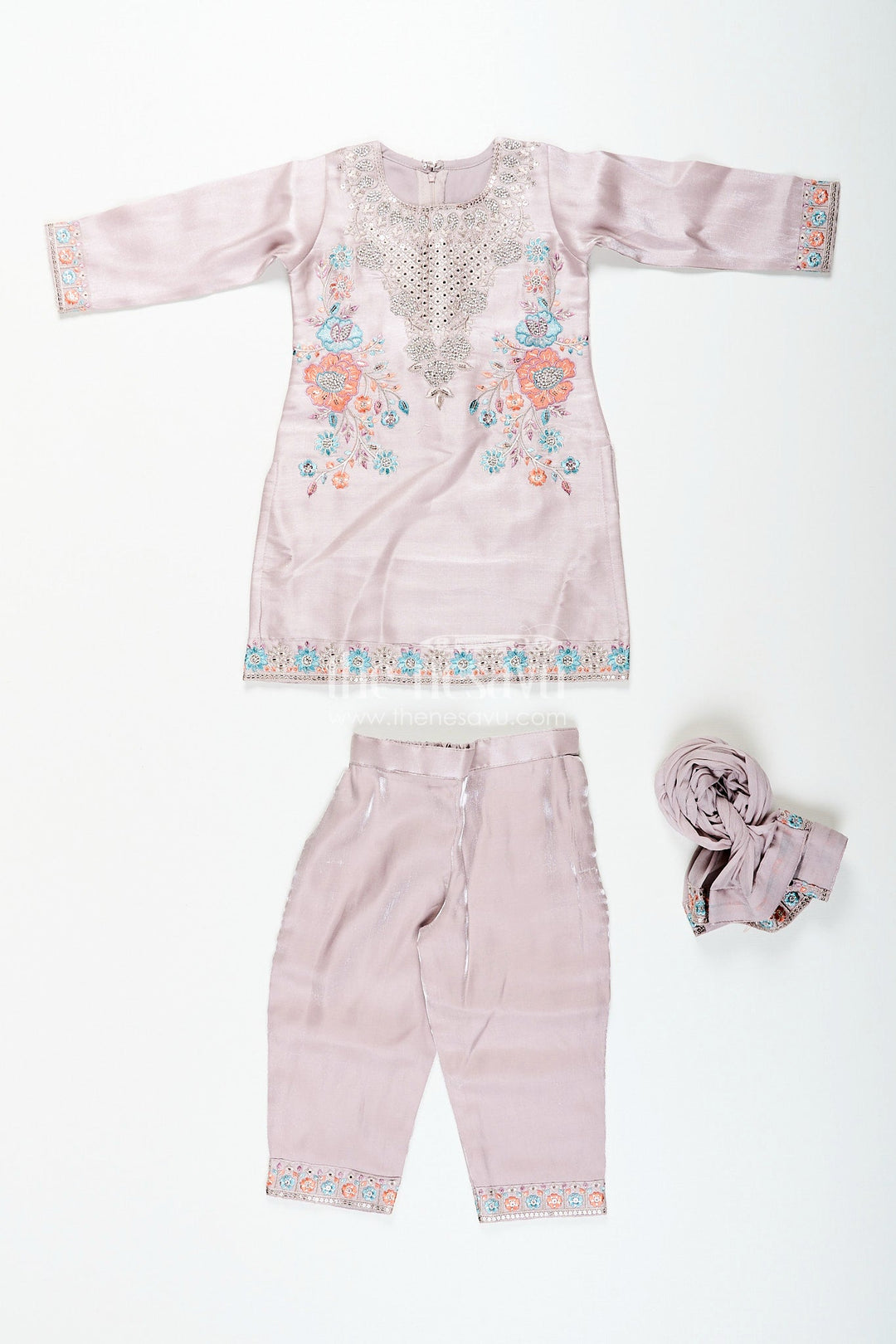 The Nesavu Girls Sharara / Plazo Set Girls organza sharara set with heavy thread embroidery for weddings Nesavu Nesavu organza blend sharara set for girls with heavy thread embroidery and festive shimmer