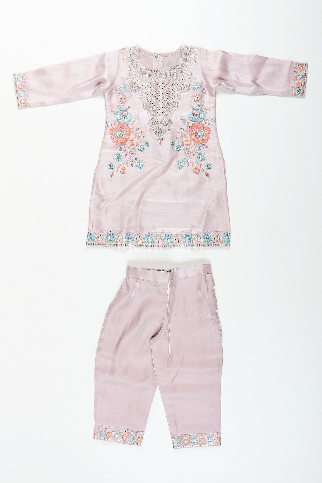 The Nesavu Girls Sharara / Plazo Set Girls organza sharara set with heavy thread embroidery for weddings Nesavu Nesavu organza blend sharara set for girls with heavy thread embroidery and festive shimmer