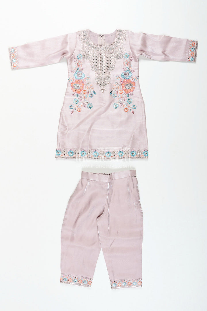 The Nesavu Girls Sharara / Plazo Set Girls organza sharara set with heavy thread embroidery for weddings Nesavu Nesavu organza blend sharara set for girls with heavy thread embroidery and festive shimmer