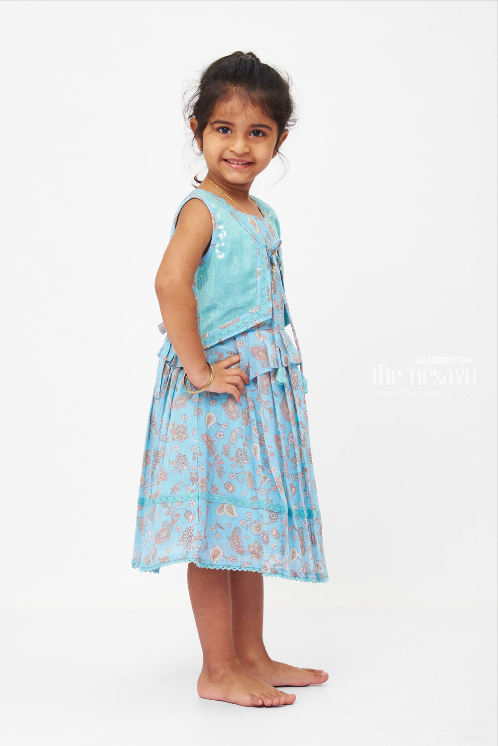 The Nesavu Girls Fancy Frock Girls Paisley Designer Frock with Sequin Accents Nesavu Girls Paisley Designer Frock | Designer Frock for Girls | The Nesavu