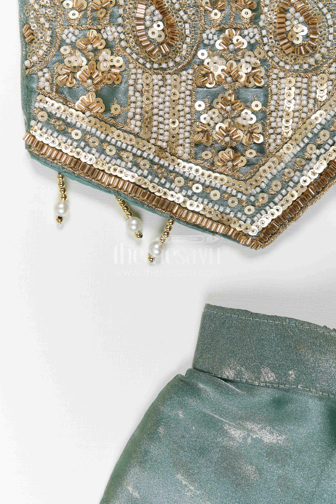 The Nesavu Girls Sharara / Plazo Set Girls Palazzo Set for Festive Weddings and Reception Parties Nesavu Nesavu Girls Palazzo Set For Festive Weddings And Reception Parties With Embroidered Ethnic Top