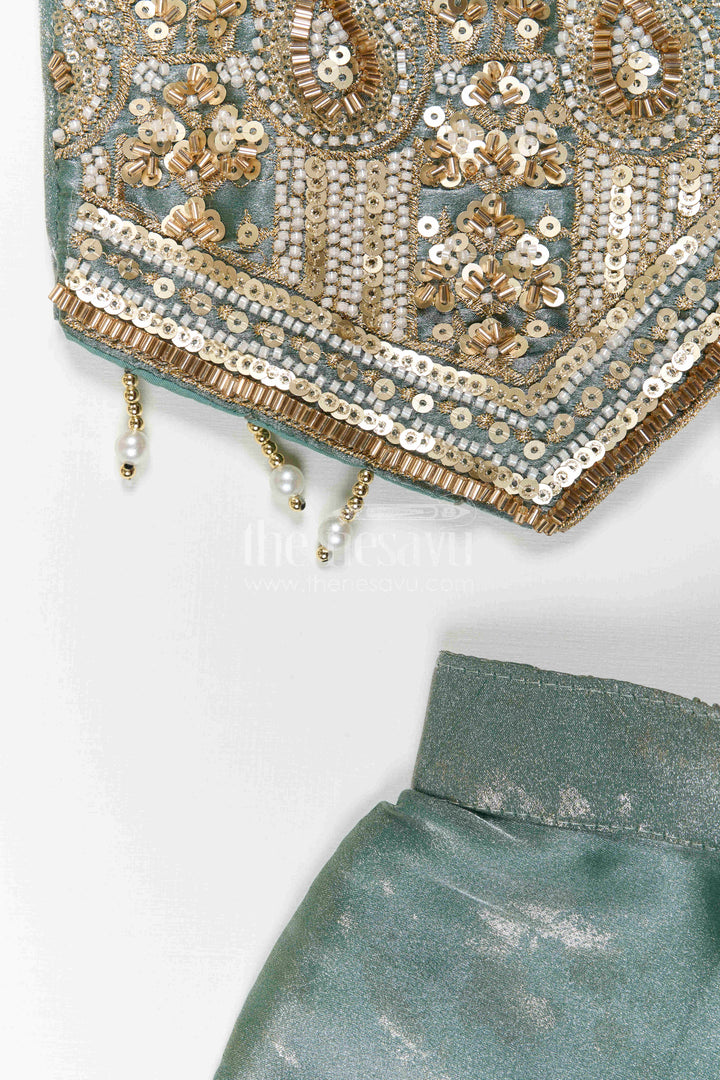 The Nesavu Girls Sharara / Plazo Set Girls Palazzo Set for Festive Weddings and Reception Parties Nesavu Nesavu Girls Palazzo Set For Festive Weddings And Reception Parties With Embroidered Ethnic Top