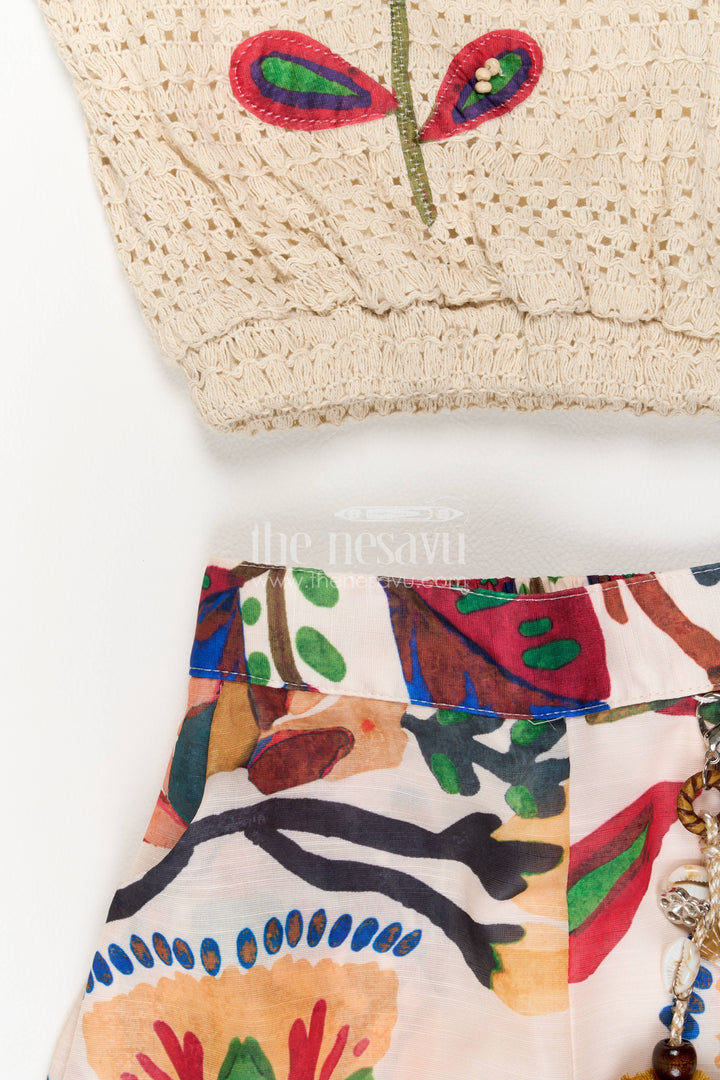 The Nesavu Girls Sharara / Plazo Set Girls Palazzo Set in Off White for Celebration Styling Nesavu Nesavu Girls Palazzo Set In Off White For Celebration Styling
