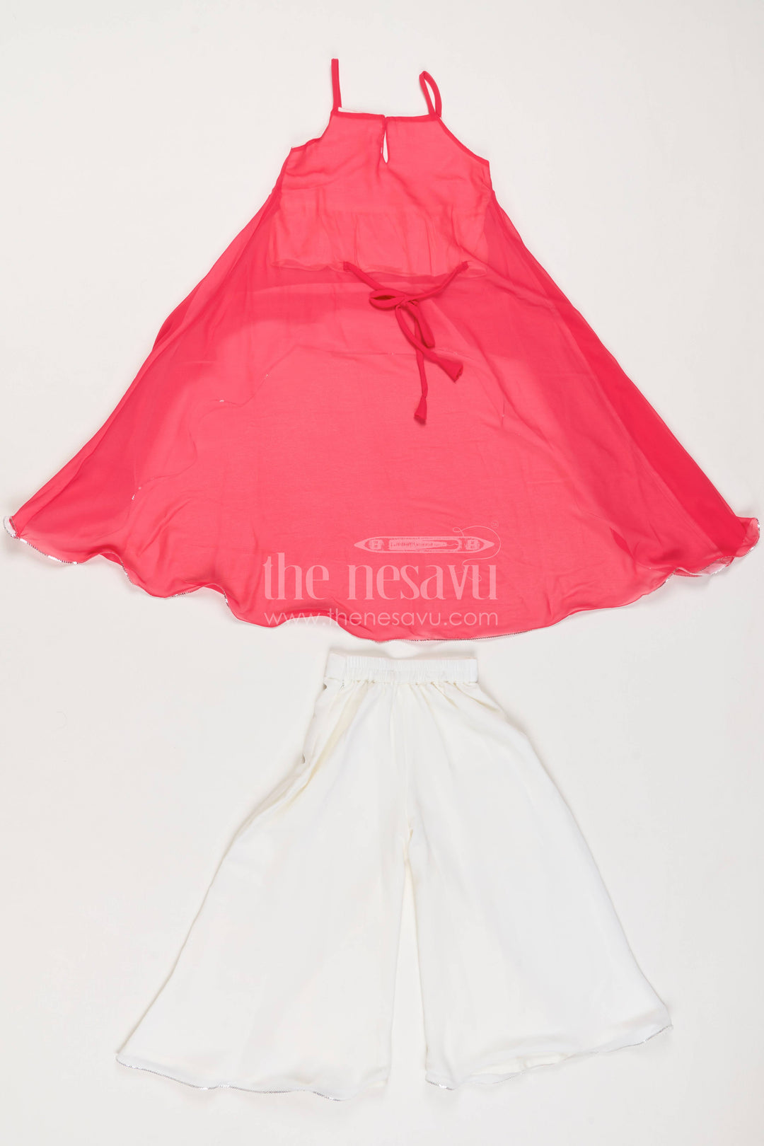 The Nesavu Girls Sharara / Plazo Set Girls Palazzo Set with Smart Tailoring for Weddings and Parties Nesavu Nesavu Girls Palazzo Set In Pink For Milestone Days