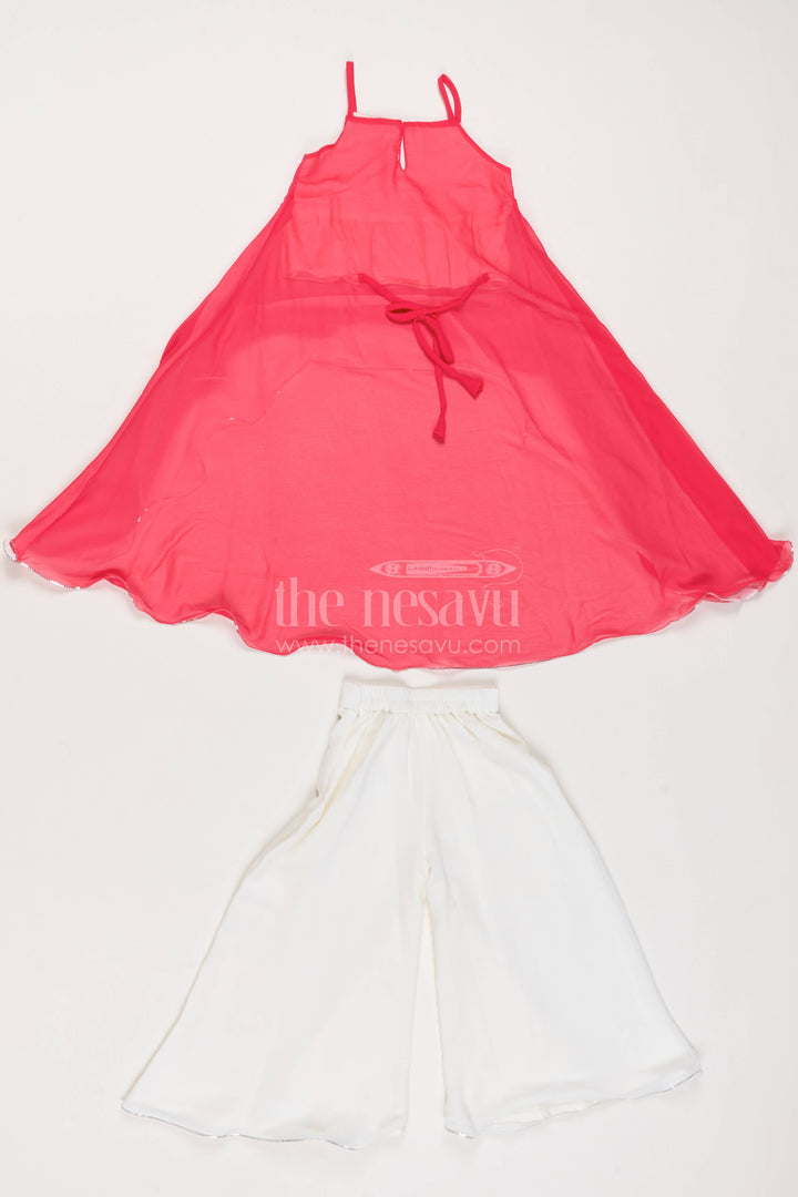 The Nesavu Girls Sharara / Plazo Set Girls Palazzo Set with Smart Tailoring for Weddings and Parties Nesavu Nesavu Girls Palazzo Set In Pink For Milestone Days
