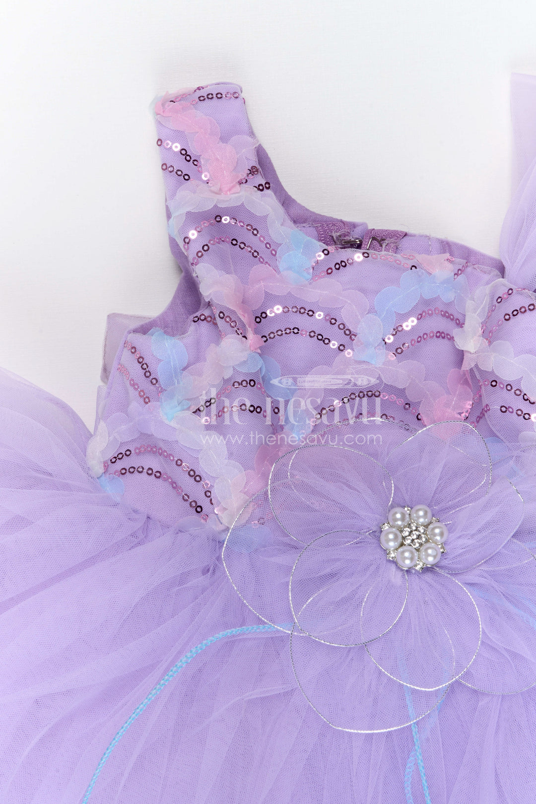 The Nesavu Girls Fancy Party Frock Girls Party Frock for Birthday and Special Events Nesavu Nesavu girls soft net fancy party frock with sequin embroidery for birthdays