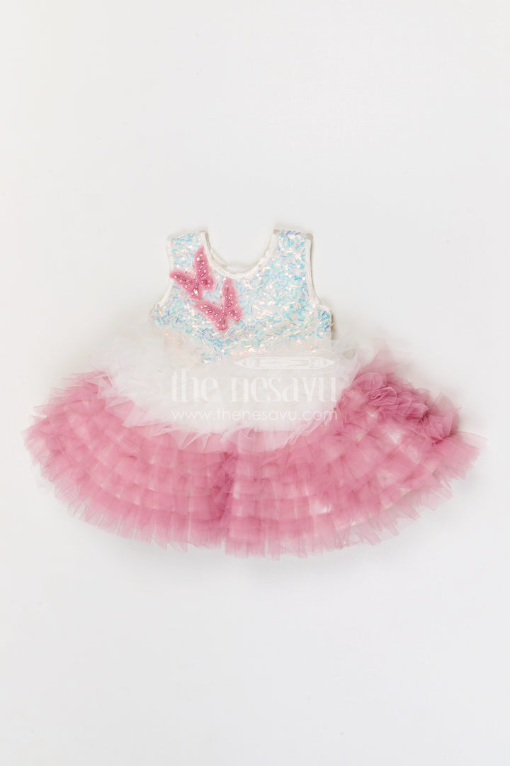 The Nesavu Girls Fancy Party Frock Girls Party Frock for Birthdays and Festive Celebrations Nesavu 16 (1Y) / Half white / Net PF294B-16 Nesavu girls soft net fancy party frock for birthdays and festive celebrations with embroidered yoke