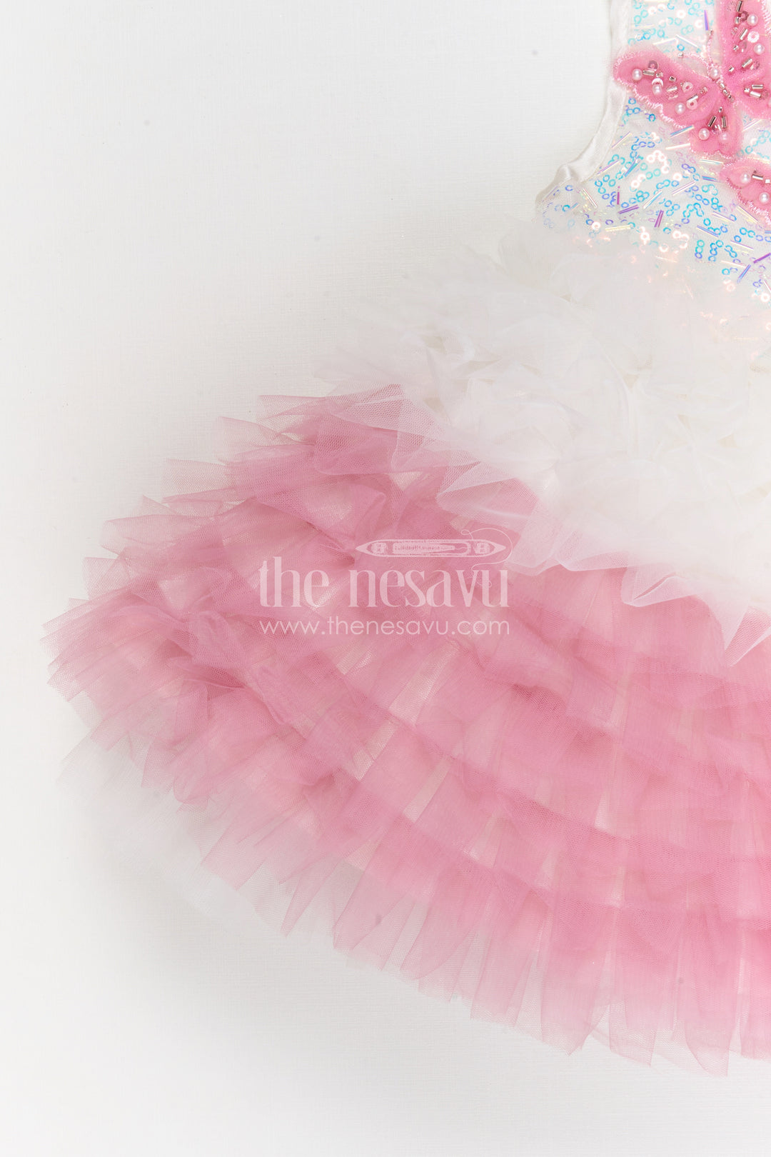 The Nesavu Girls Fancy Party Frock Girls Party Frock for Birthdays and Festive Celebrations Nesavu Nesavu girls soft net fancy party frock for birthdays and festive celebrations with embroidered yoke