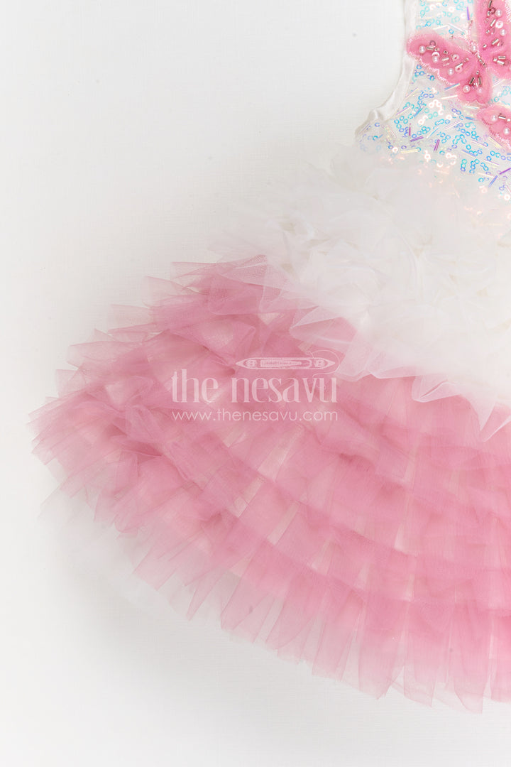 The Nesavu Girls Fancy Party Frock Girls Party Frock for Birthdays and Festive Celebrations Nesavu Nesavu girls soft net fancy party frock for birthdays and festive celebrations with embroidered yoke