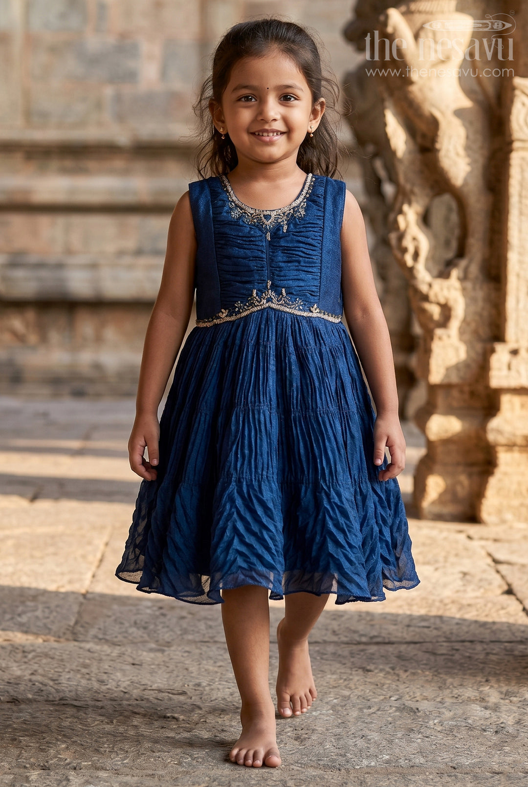 The Nesavu Silk Frock Girls Party Frock for Birthdays and Festive Occasions Nesavu 18 (2Y) / Blue / Georgette SF1139C-18 Nesavu girls silk party frock with georgette embroidered jacket for birthday parties and celebrations