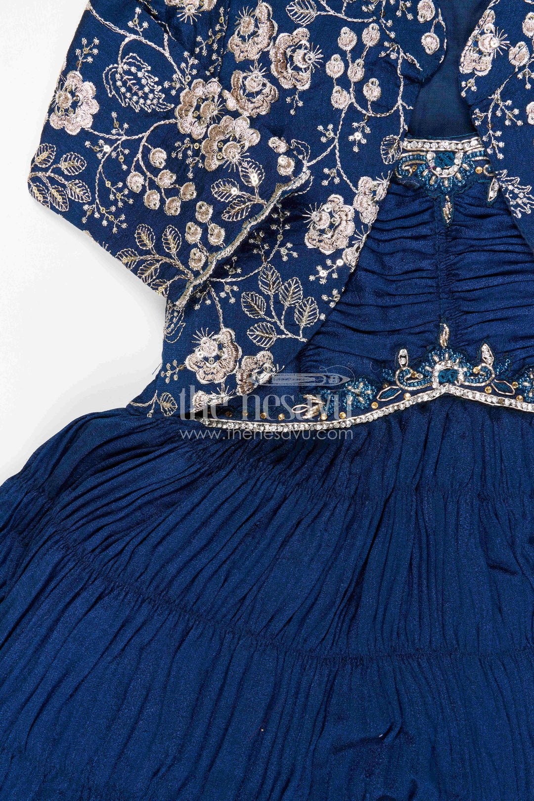 The Nesavu Silk Frock Girls Party Frock for Birthdays and Festive Occasions Nesavu Nesavu girls silk party frock with georgette embroidered jacket for birthday parties and celebrations