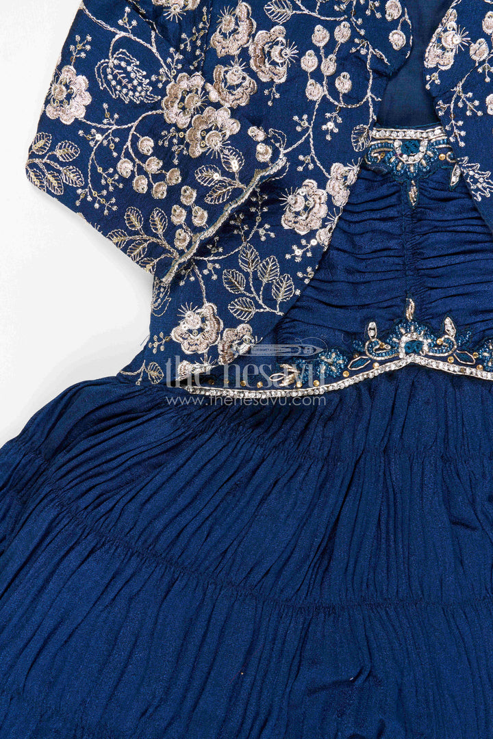 The Nesavu Silk Frock Girls Party Frock for Birthdays and Festive Occasions Nesavu Nesavu girls silk party frock with georgette embroidered jacket for birthday parties and celebrations