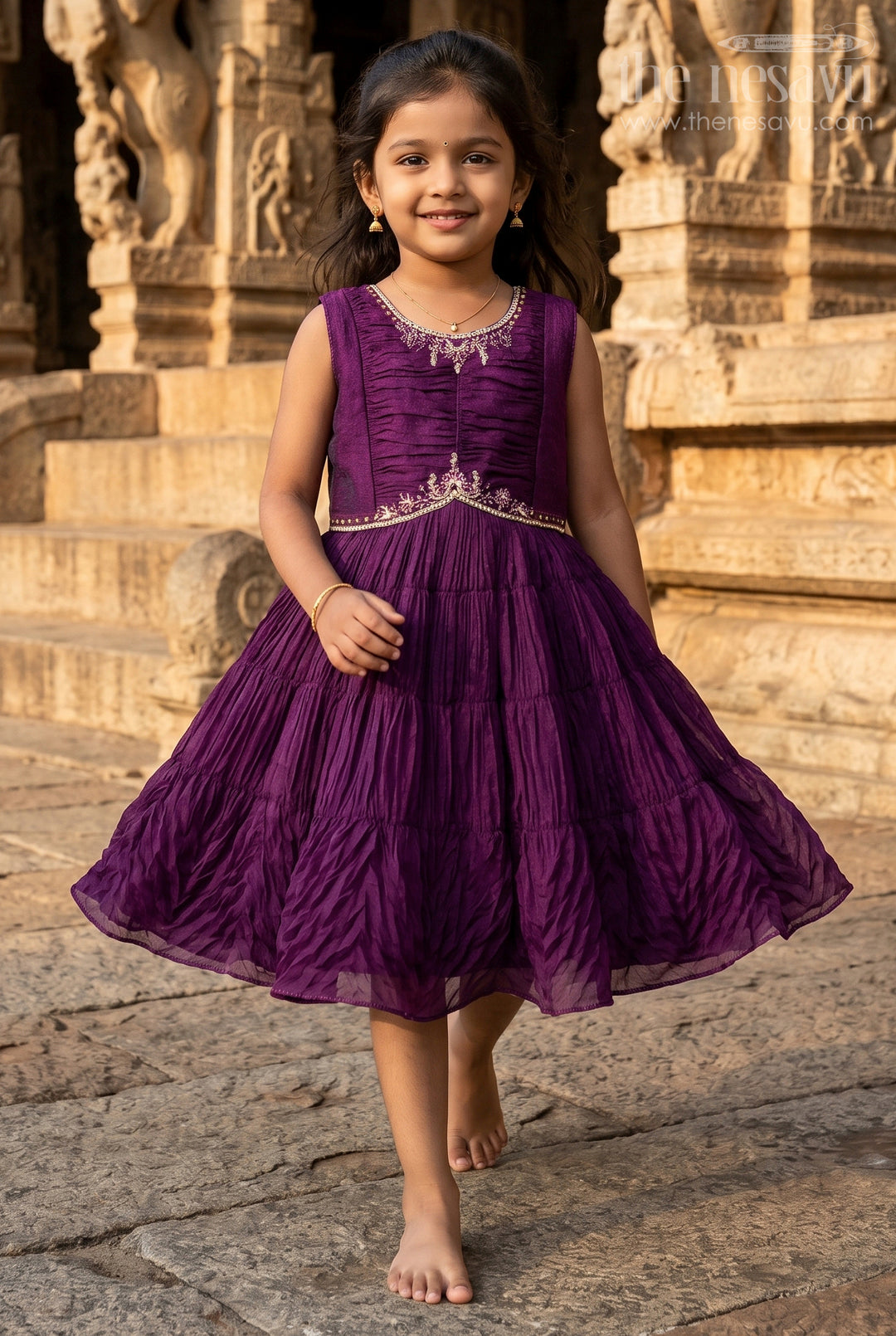 The Nesavu Silk Frock Girls Party Frock for Birthdays and Special Celebration Nesavu 18 (2Y) / Purple / Georgette SF1139B-18 Nesavu girls silk party frock with georgette embroidered jacket for birthdays and celebrations