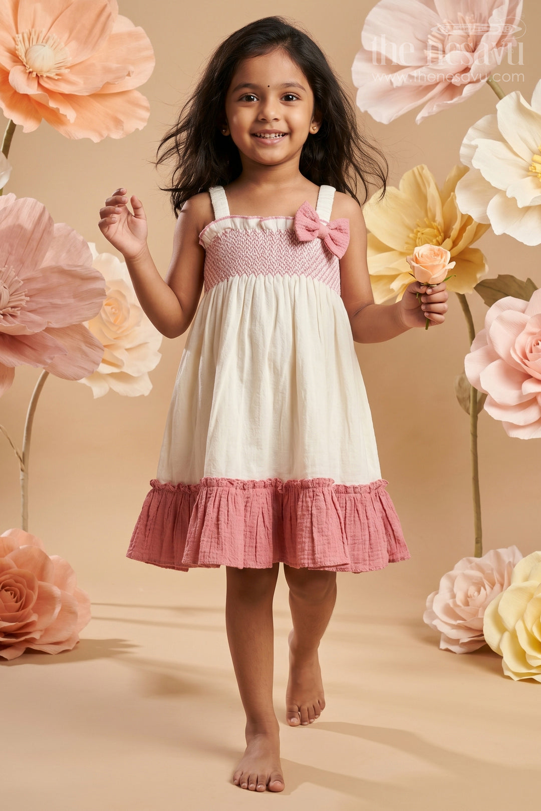 The Nesavu Girls Cotton Frock Girls Party Frock for Birthdays and Special Celebrations Nesavu 16 (1Y) / Pink / Muslin Cotton GFC2214B-16 Nesavu Girls Party Frock For Birthdays And Celebrations With Muslin Cotton Layered Flared Design