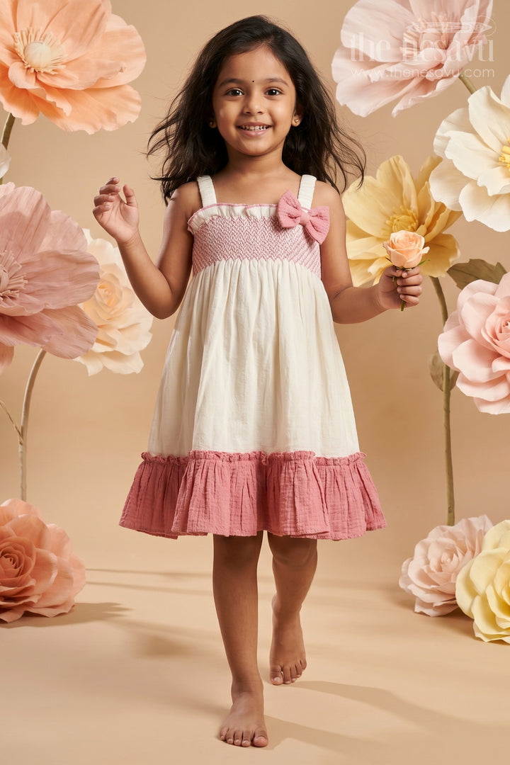 The Nesavu Girls Cotton Frock Girls Party Frock for Birthdays and Special Celebrations Nesavu 16 (1Y) / Pink / Muslin Cotton GFC2214B-16 Nesavu Girls Party Frock For Birthdays And Celebrations With Muslin Cotton Layered Flared Design