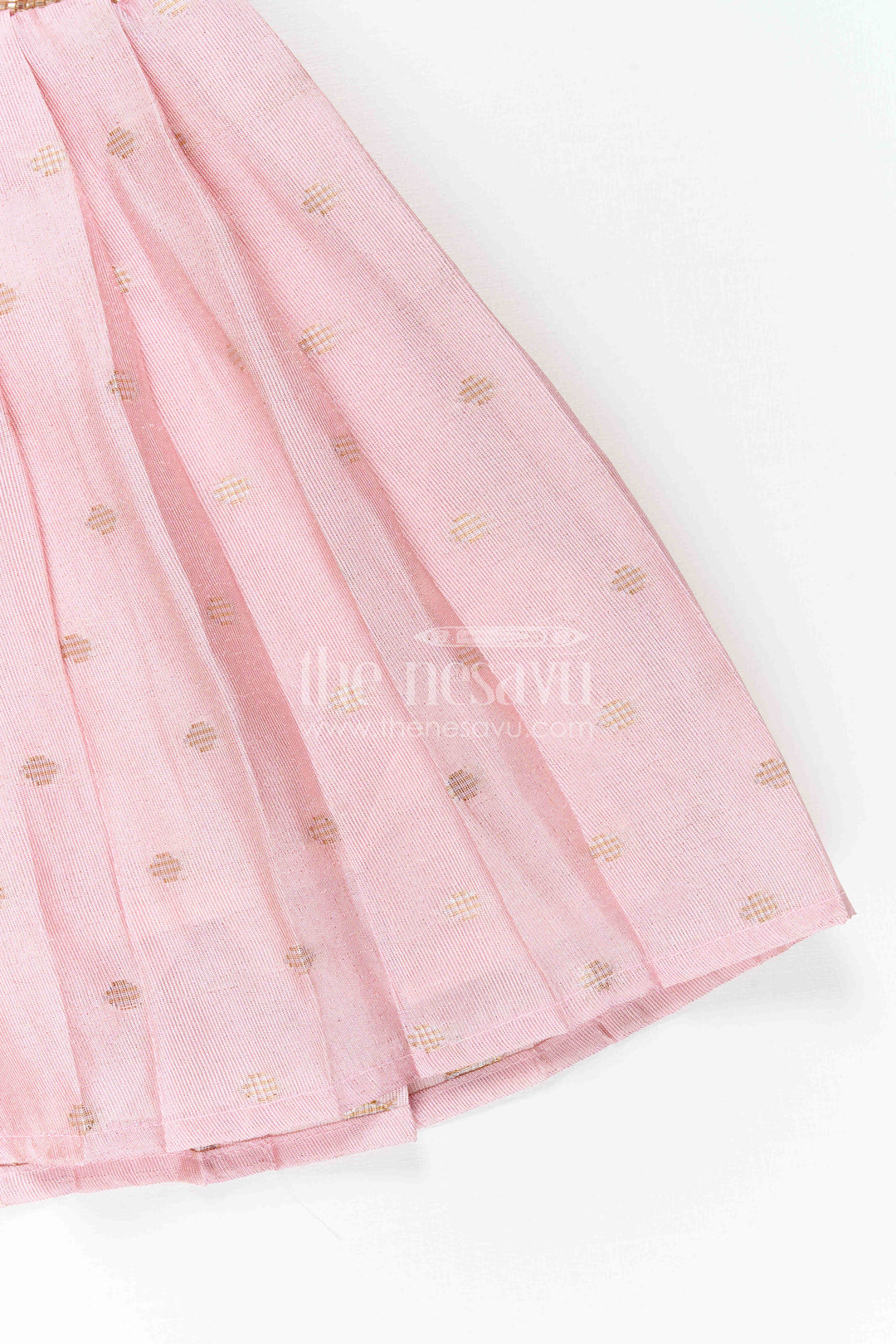 The Nesavu Silk Frock Girls Party Frock for Milestone Celebrations and Family Portraits Nesavu Nesavu Girls Semi Banaras Silk Party Frock For Milestone Celebrations And Family Events