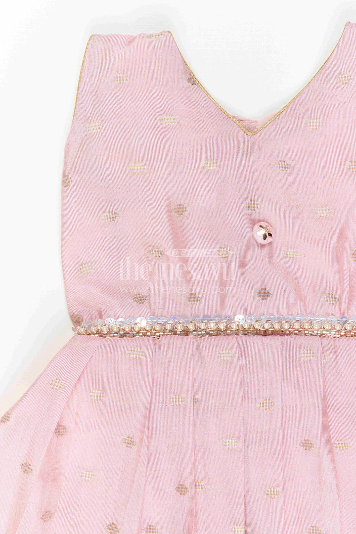 The Nesavu Silk Frock Girls Party Frock for Milestone Celebrations and Family Portraits Nesavu Nesavu Girls Semi Banaras Silk Party Frock For Milestone Celebrations And Family Events