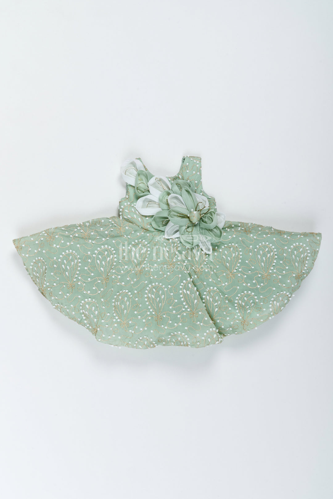 The Nesavu Girls Fancy Frock Girls Party Frock in Green with Thread Embroidery Nesavu 16 (1Y) / Green / Georgette PF344B-16 Nesavu Girls Party Frock In Green With Thread For Party Memories PF344B-16