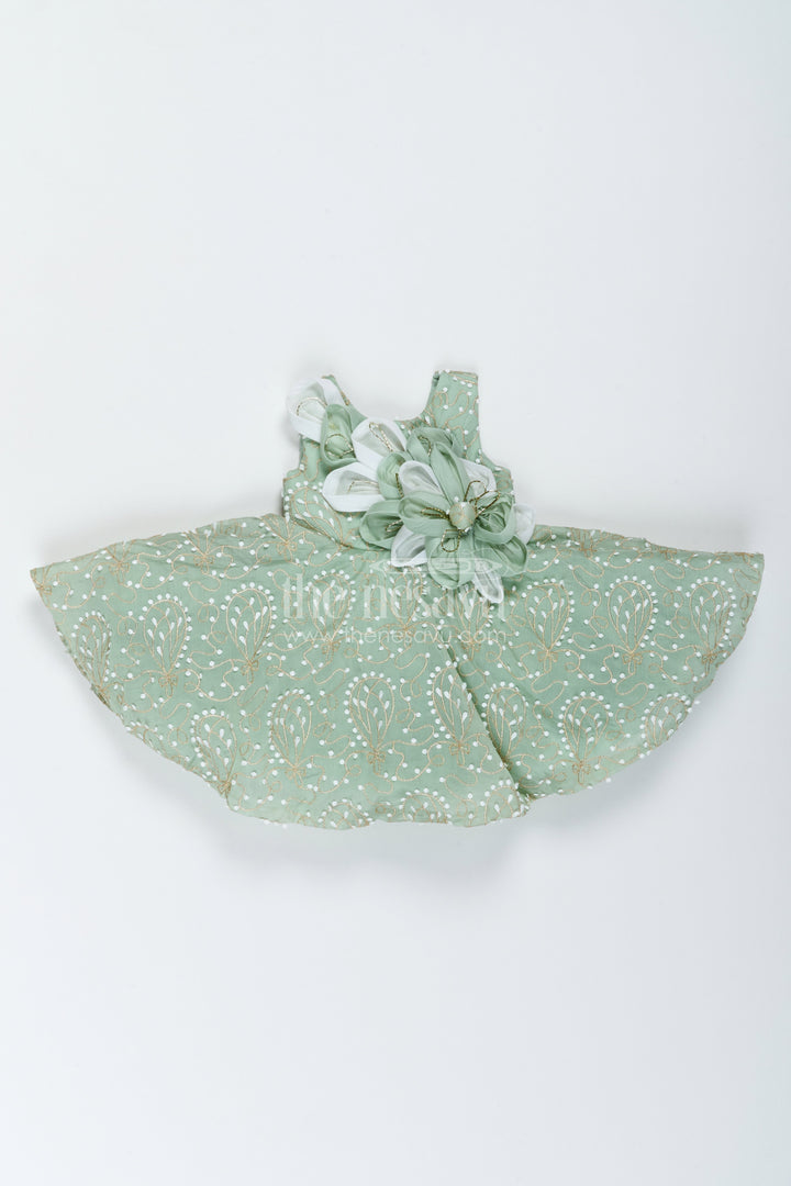The Nesavu Girls Fancy Frock Girls Party Frock in Green with Thread Embroidery Nesavu 16 (1Y) / Green / Georgette PF344B-16 Nesavu Girls Party Frock In Green With Thread For Party Memories PF344B-16