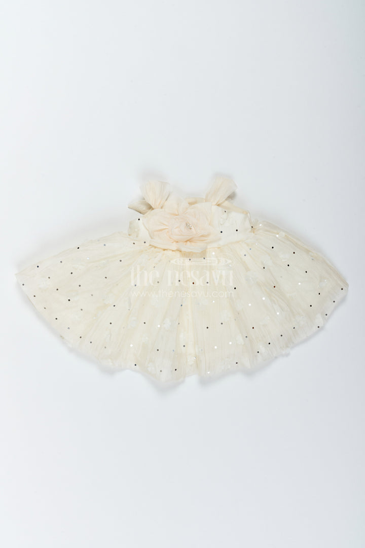The Nesavu Girls Fancy Frock Girls Party Frock in Off White for Special Functions Nesavu 12 (3M) / Off White / Georgette PF347B-12 Nesavu Girls Party Frock In Off White With Thread Embroidery PF347B-12