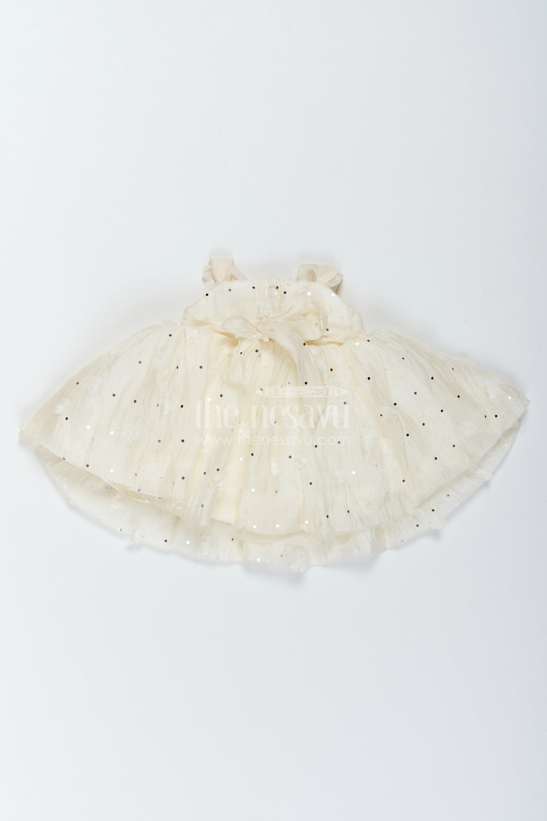 The Nesavu Girls Fancy Frock Girls Party Frock in Off White for Special Functions Nesavu Nesavu Girls Party Frock In Off White With Thread Embroidery