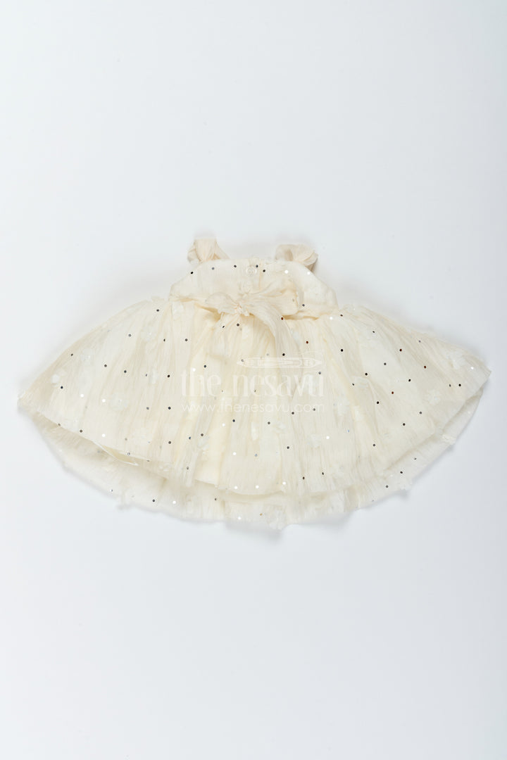 The Nesavu Girls Fancy Frock Girls Party Frock in Off White for Special Functions Nesavu Nesavu Girls Party Frock In Off White With Thread Embroidery