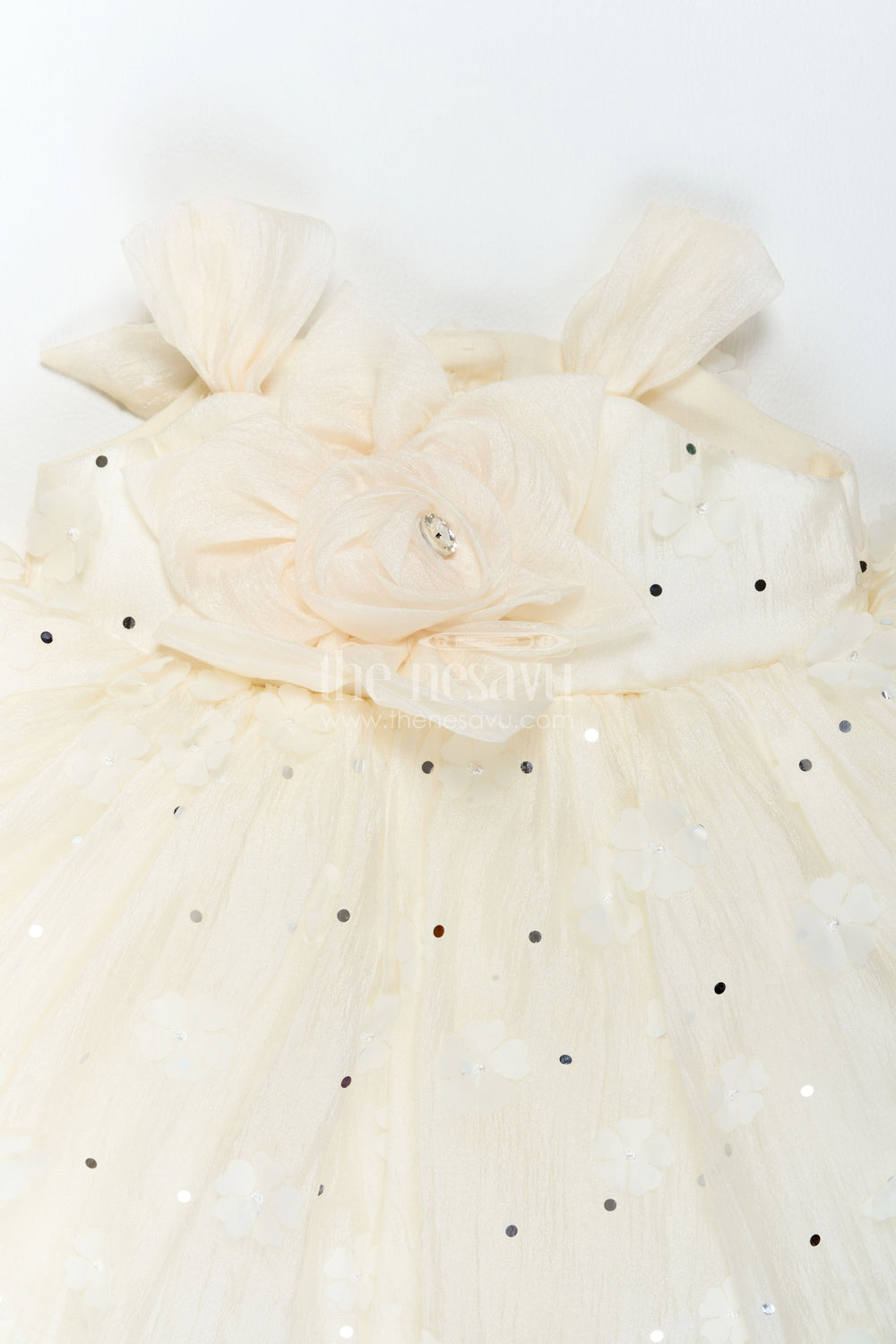 The Nesavu Girls Fancy Frock Girls Party Frock in Off White for Special Functions Nesavu Nesavu Girls Party Frock In Off White With Thread Embroidery