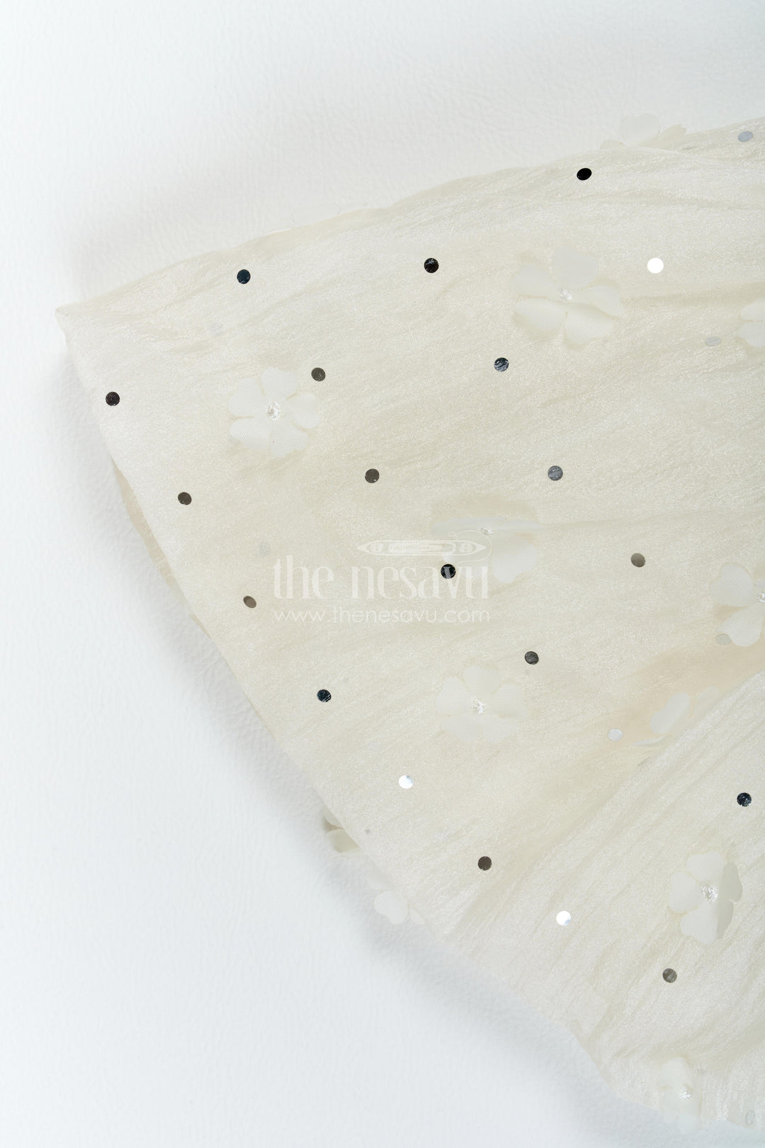 The Nesavu Girls Fancy Frock Girls Party Frock in Off White for Special Functions Nesavu Nesavu Girls Party Frock In Off White With Thread Embroidery