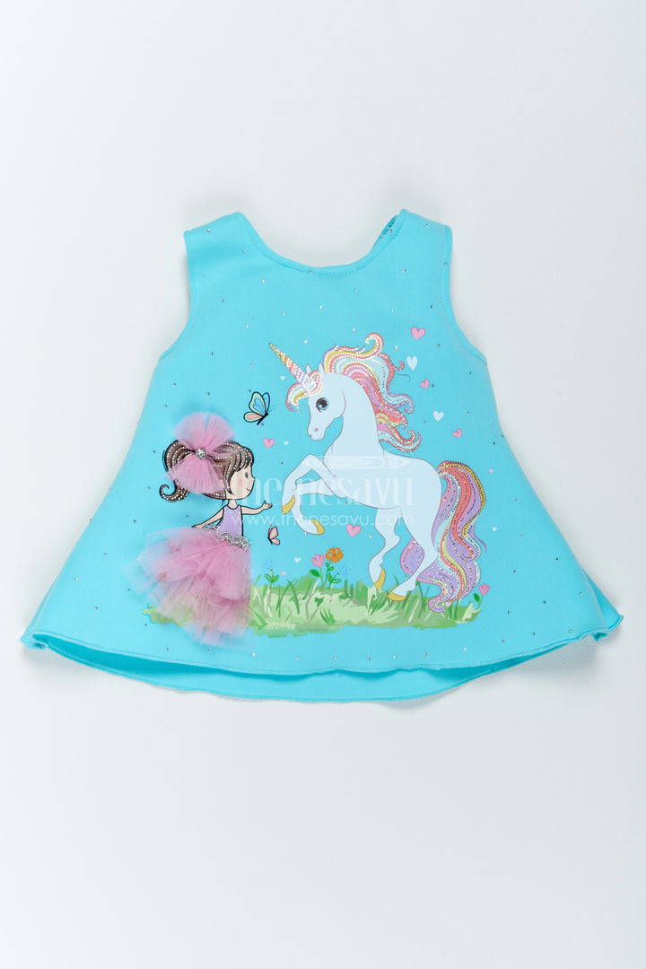 The Nesavu Girls Fancy Party Frock Girls Party Frock in Turquoise for Portrait Days Nesavu 12 (3M) / Turquoise / Scuba PF351A-12 Nesavu Girls Party Frock In Turquoise With Digital For Portrait Days PF351A-12