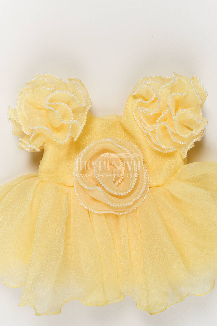The Nesavu Girls Fancy Party Frock Girls Party Frock in Yellow for Special Functions Nesavu Nesavu Girls Party Frock In Yellow With Floral For Special Functions