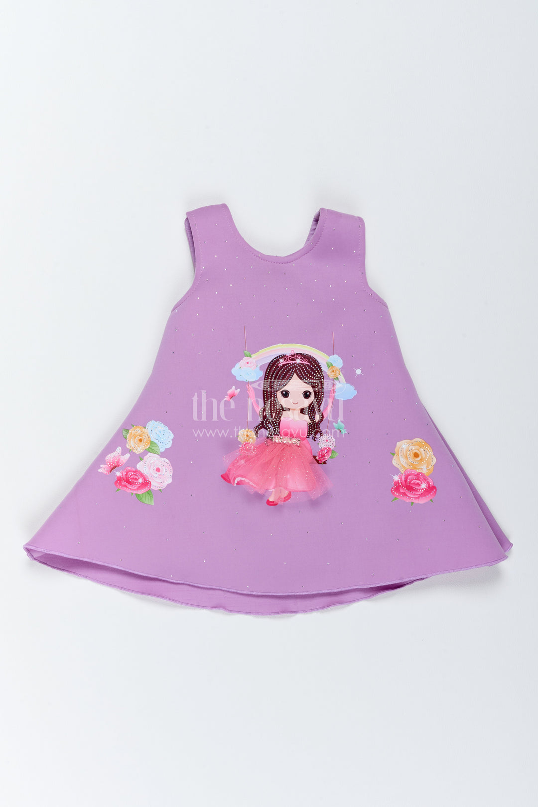 The Nesavu Girls Fancy Party Frock Girls Party Frock with Digital Print for Family Functions Nesavu 16 (1Y) / Purple / Scuba PF350B-16 Nesavu Girls Party Frock With Digital Print For Weddings And Family PF350B-16