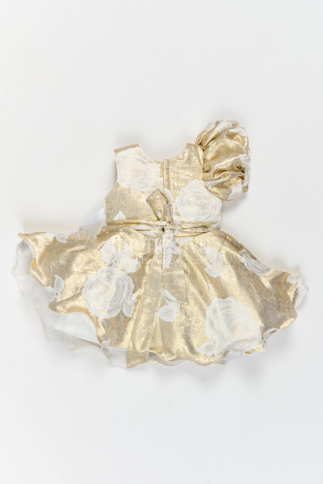 The Nesavu Girls Fancy Party Frock Girls Party Frock with Floral Detailing for Family Functions Nesavu Nesavu Girls Party Frock In Gold With Floral Detailing