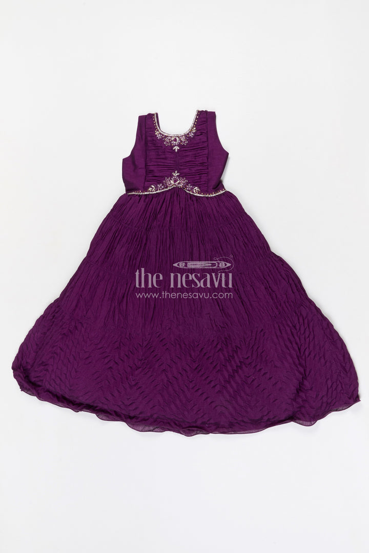 The Nesavu Girls Casual Gown Girls Party Gown for Birthdays and Special Celebrations Nesavu 24 (5Y) / Purple / Georgette GA389A-24 Nesavu girls georgette party gown with embroidered jacket for birthdays and celebrations