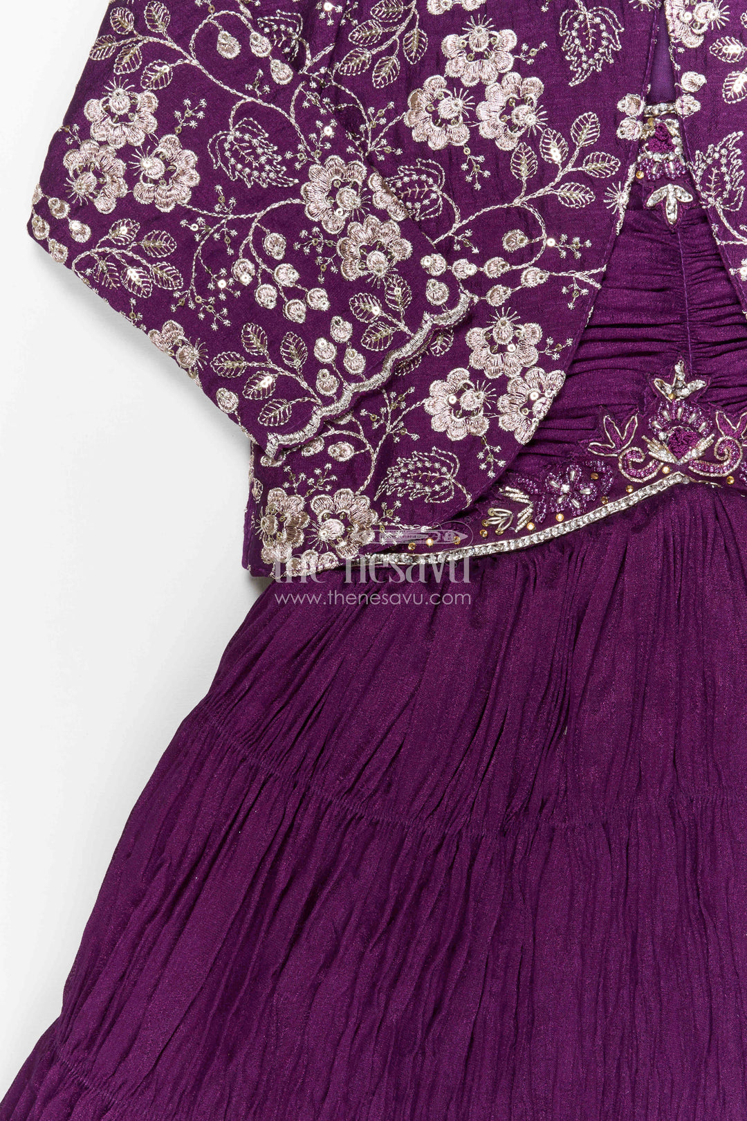 The Nesavu Girls Casual Gown Girls Party Gown for Birthdays and Special Celebrations Nesavu Nesavu girls georgette party gown with embroidered jacket for birthdays and celebrations