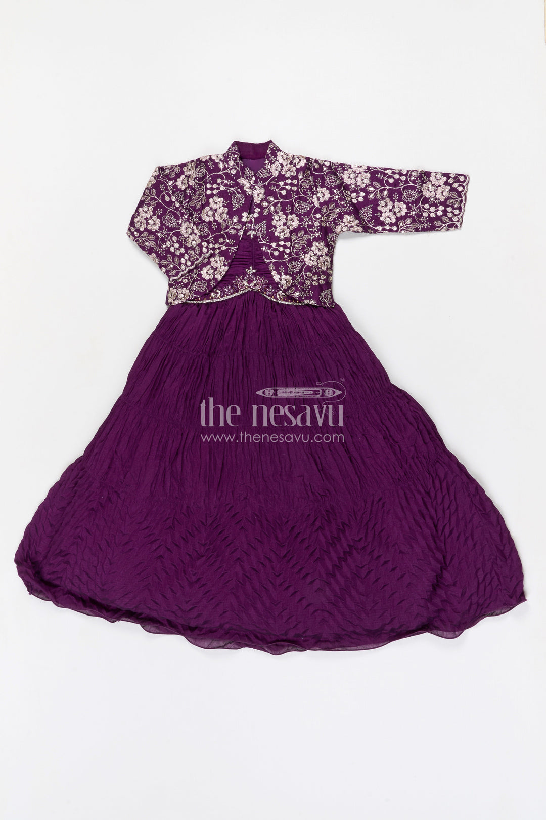 The Nesavu Girls Casual Gown Girls Party Gown for Birthdays and Special Celebrations Nesavu Nesavu girls georgette party gown with embroidered jacket for birthdays and celebrations