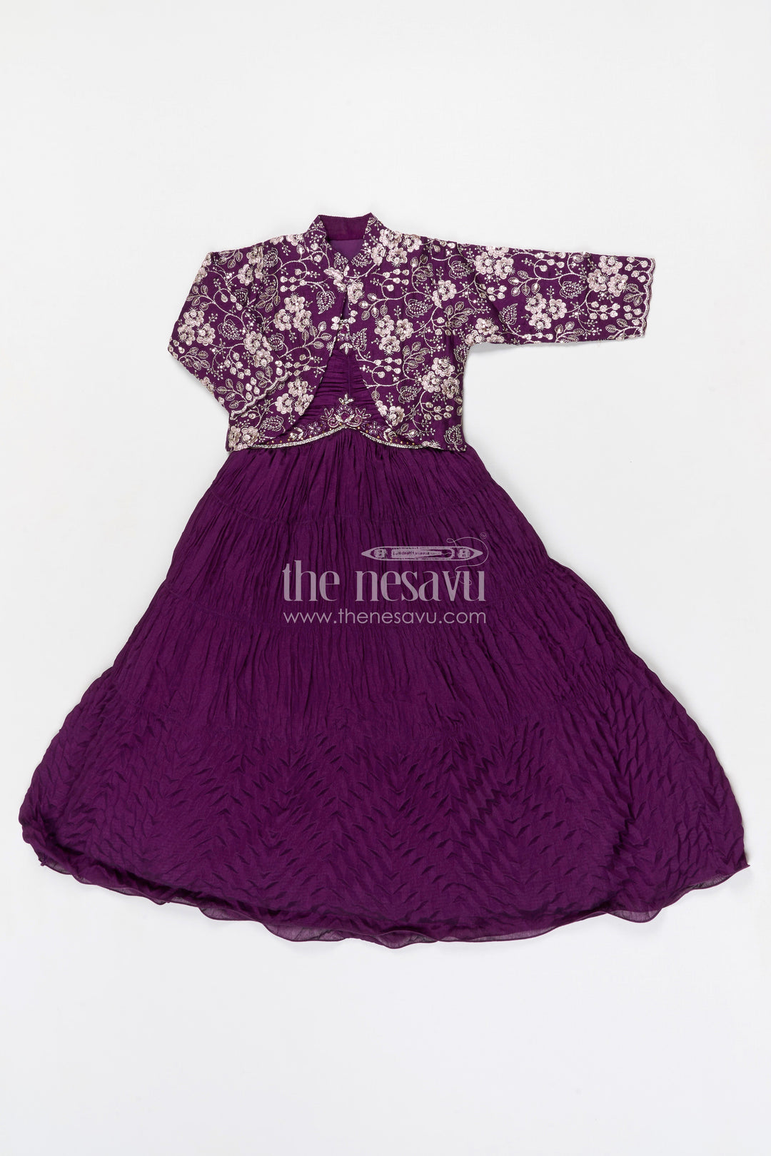 The Nesavu Girls Casual Gown Girls Party Gown for Birthdays and Special Celebrations Nesavu Nesavu girls georgette party gown with embroidered jacket for birthdays and celebrations