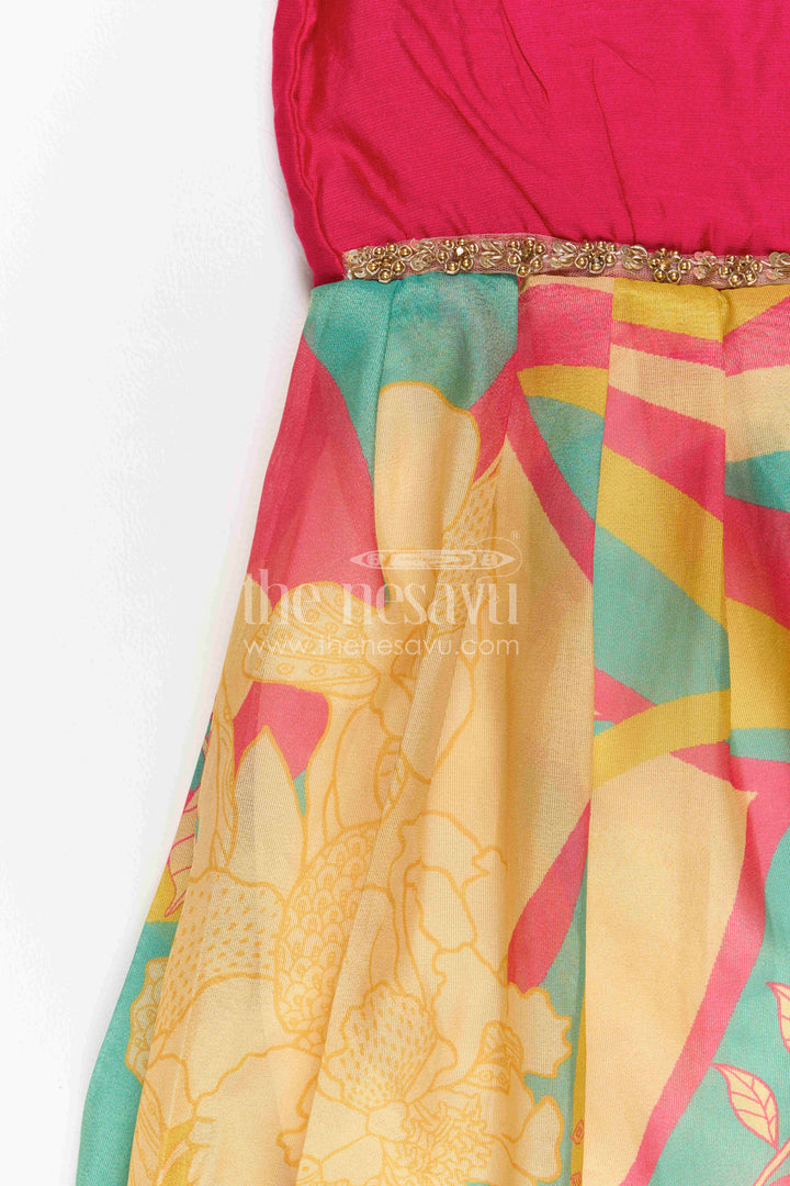 The Nesavu Girls Silk Gown Girls Party Gown for Wedding Receptions and Festive Photos Nesavu Nesavu Girls Semi Banaras Silk Digital Print Gown For Weddings And Festive Celebrations