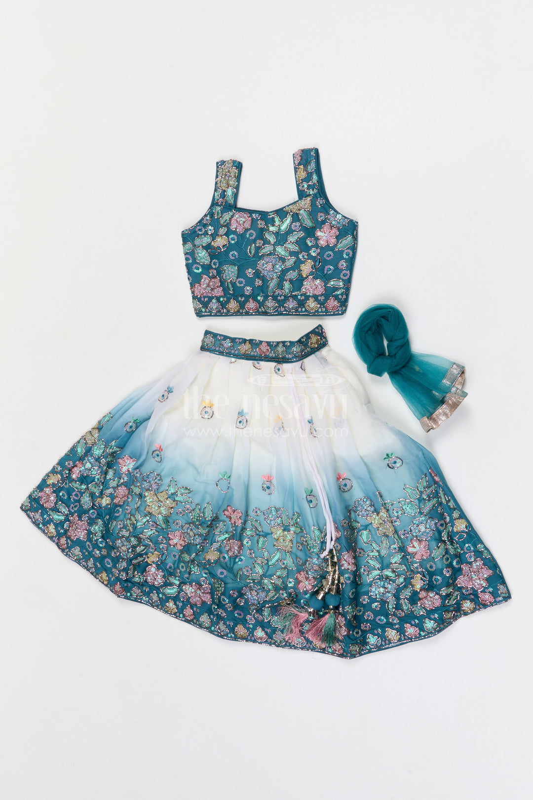 The Nesavu Girls Fancy Lehenga Girls Party Lehenga for Weddings and Festive Occasions Nesavu Nesavu girls georgette party lehenga for weddings and celebrations with embroidered designer yoke