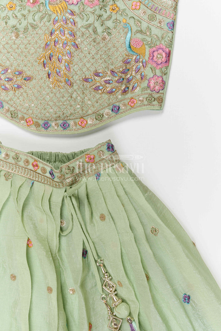 The Nesavu Girls Fancy Lehenga Girls Party Lehenga for Weddings and Party Date Nesavu Nesavu girls crushed georgette lehenga for weddings and festive occasions with embroidered designer yoke