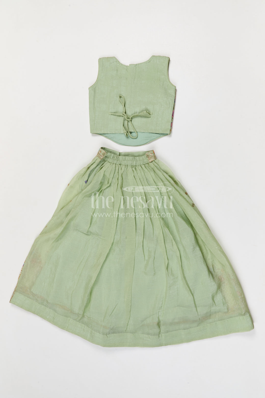 The Nesavu Girls Fancy Lehenga Girls Party Lehenga for Weddings and Party Date Nesavu Nesavu girls crushed georgette lehenga for weddings and festive occasions with embroidered designer yoke