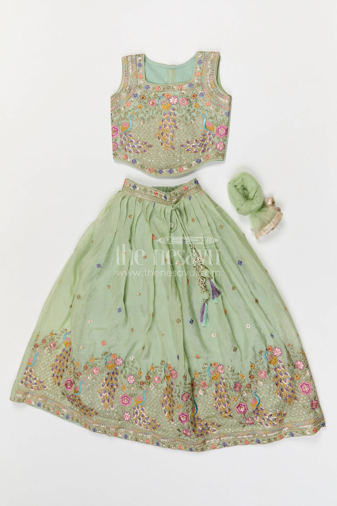 The Nesavu Girls Fancy Lehenga Girls Party Lehenga for Weddings and Party Date Nesavu Nesavu girls crushed georgette lehenga for weddings and festive occasions with embroidered designer yoke