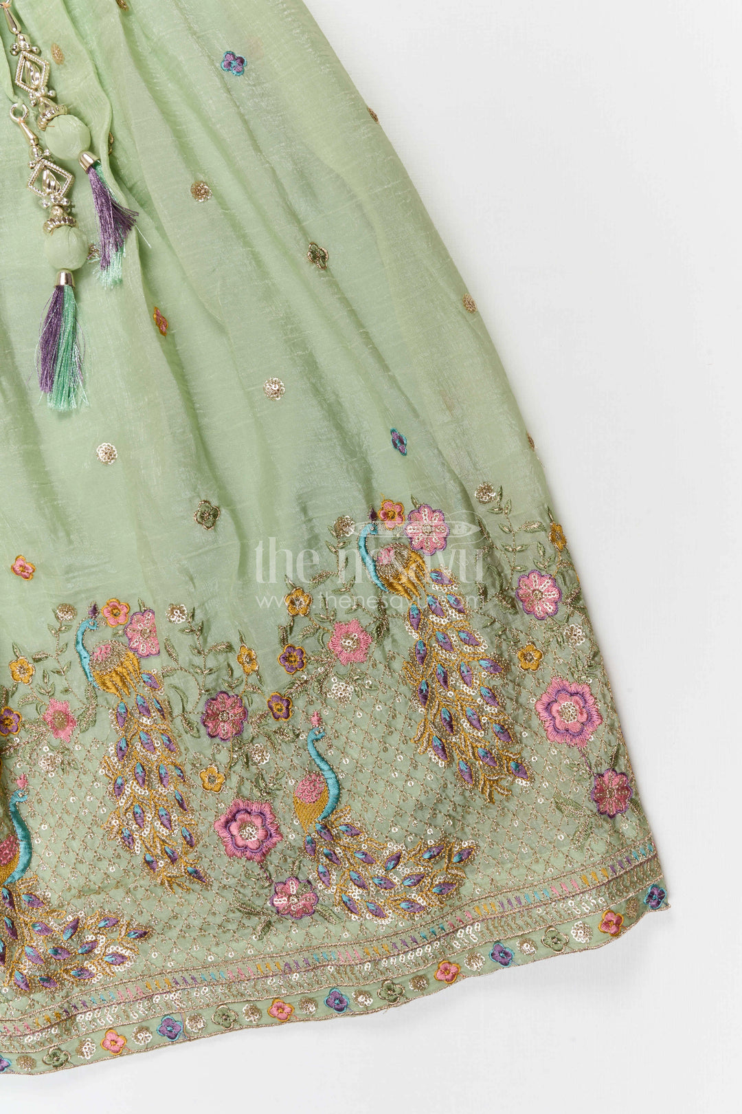 The Nesavu Girls Fancy Lehenga Girls Party Lehenga for Weddings and Party Date Nesavu Nesavu girls crushed georgette lehenga for weddings and festive occasions with embroidered designer yoke