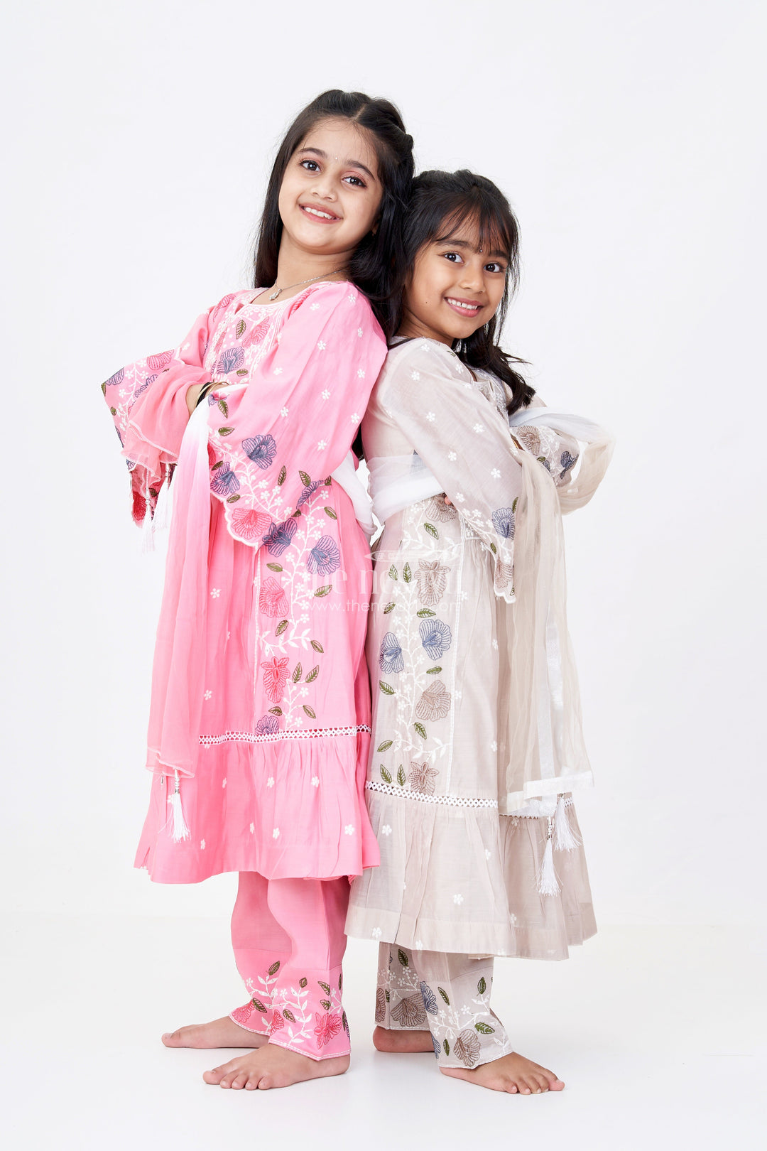 The Nesavu Girls Churidar Sets Girls Party Wear Churidar Set in Pure Cotton with Designer Embroidery and Flared Sleeves Nesavu Nesavu Girls Party Wear Churidar Set Pure Cotton Designer Embroidery Flared Sleeves
