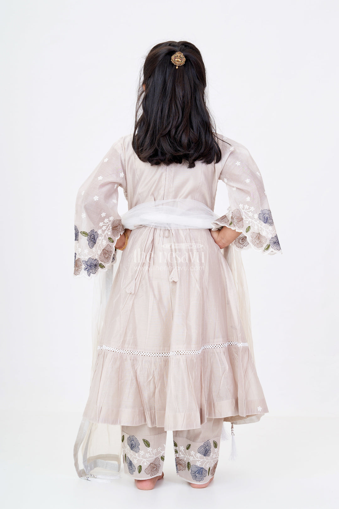 The Nesavu Girls Churidar Sets Girls Party Wear Churidar Set in Pure Cotton with Designer Embroidery and Flared Sleeves Nesavu Nesavu Girls Party Wear Churidar Set Pure Cotton Designer Embroidery Flared Sleeves