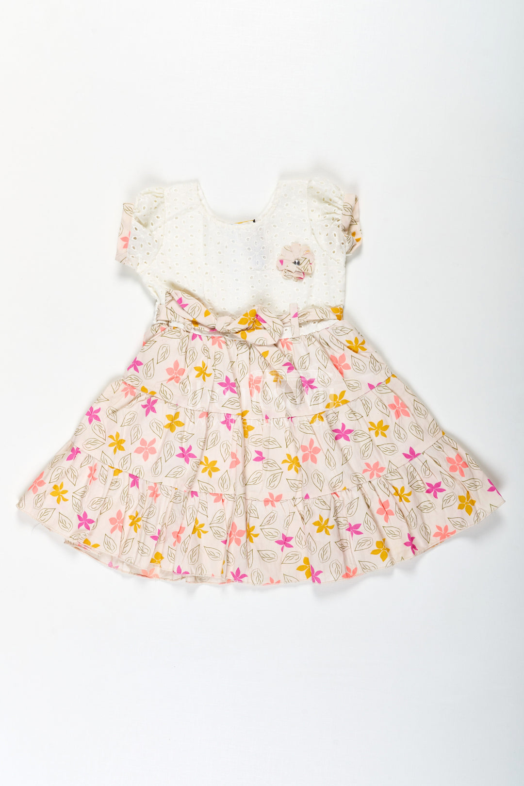The Nesavu Girls Cotton Frock Girls Party Wear Cotton Frock with Eyelet Hakoba Top and Colorful Digital Print Skirt Nesavu 20 (3Y) / Blue GFC1713B-20 Nesavu Party Wear Cotton Frock for Girls with Hakoba Embroidery and Digital Floral Skirt
