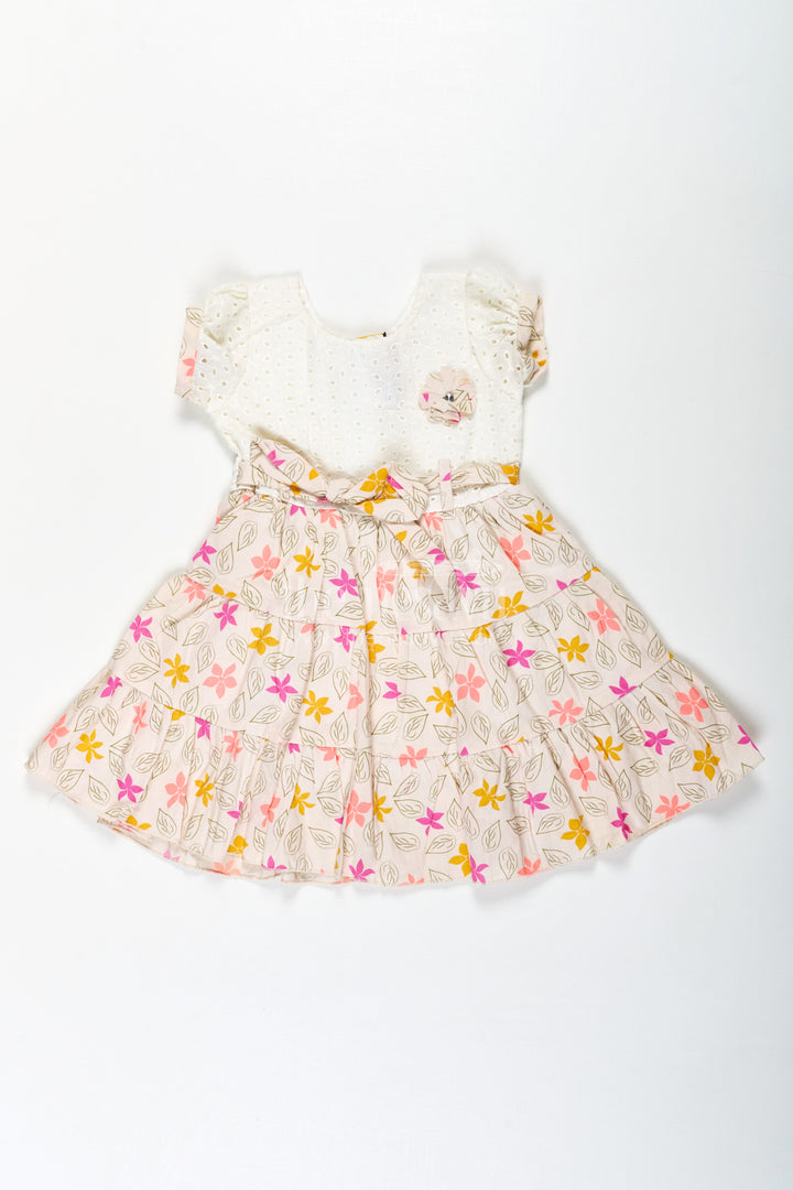The Nesavu Girls Cotton Frock Girls Party Wear Cotton Frock with Eyelet Hakoba Top and Colorful Digital Print Skirt Nesavu 20 (3Y) / Blue GFC1713B-20 Nesavu Party Wear Cotton Frock for Girls with Hakoba Embroidery and Digital Floral Skirt