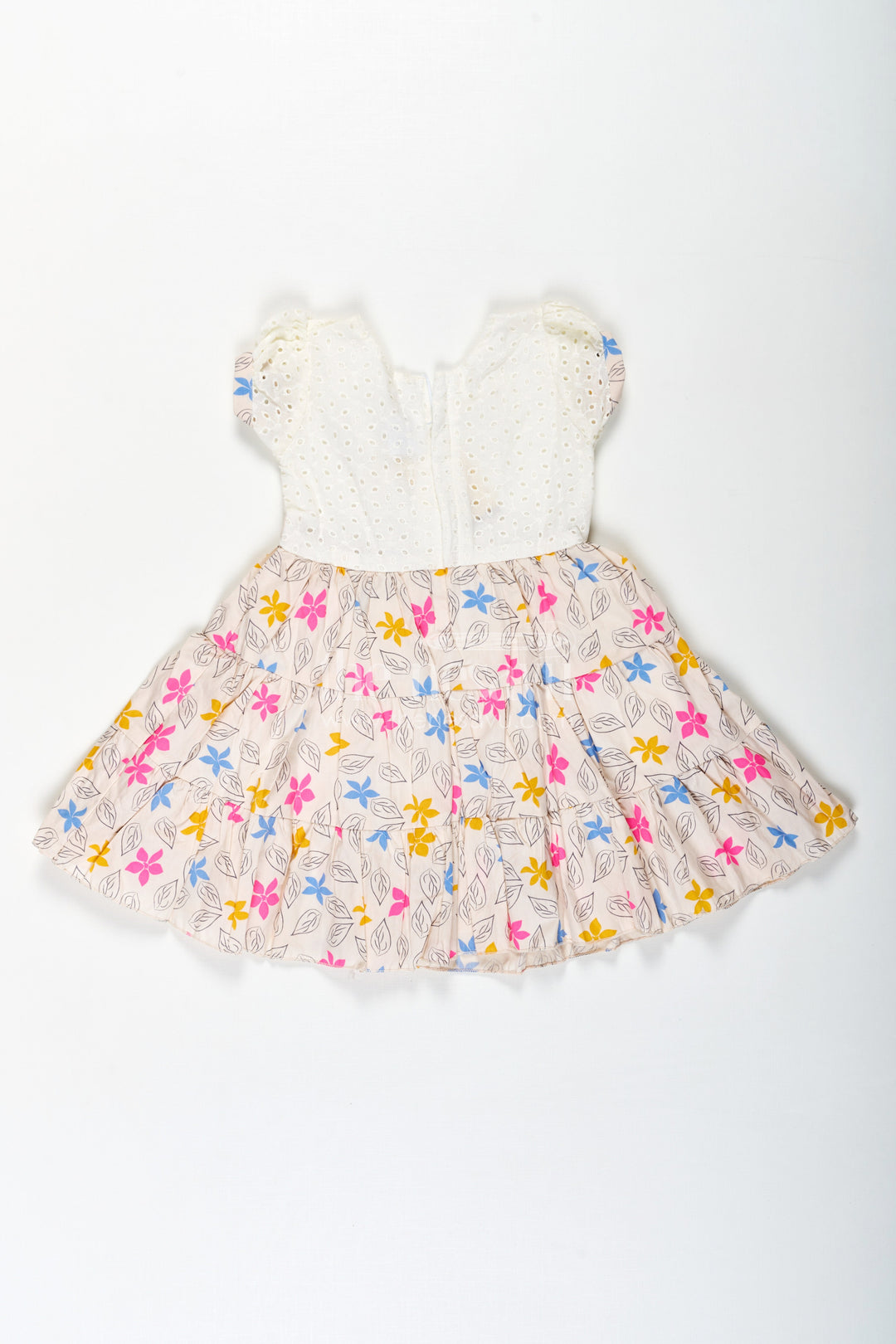 The Nesavu Girls Cotton Frock Girls Party Wear Cotton Frock with Eyelet Hakoba Top and Colorful Digital Print Skirt Nesavu Nesavu Party Wear Cotton Frock for Girls with Hakoba Embroidery and Digital Floral Skirt