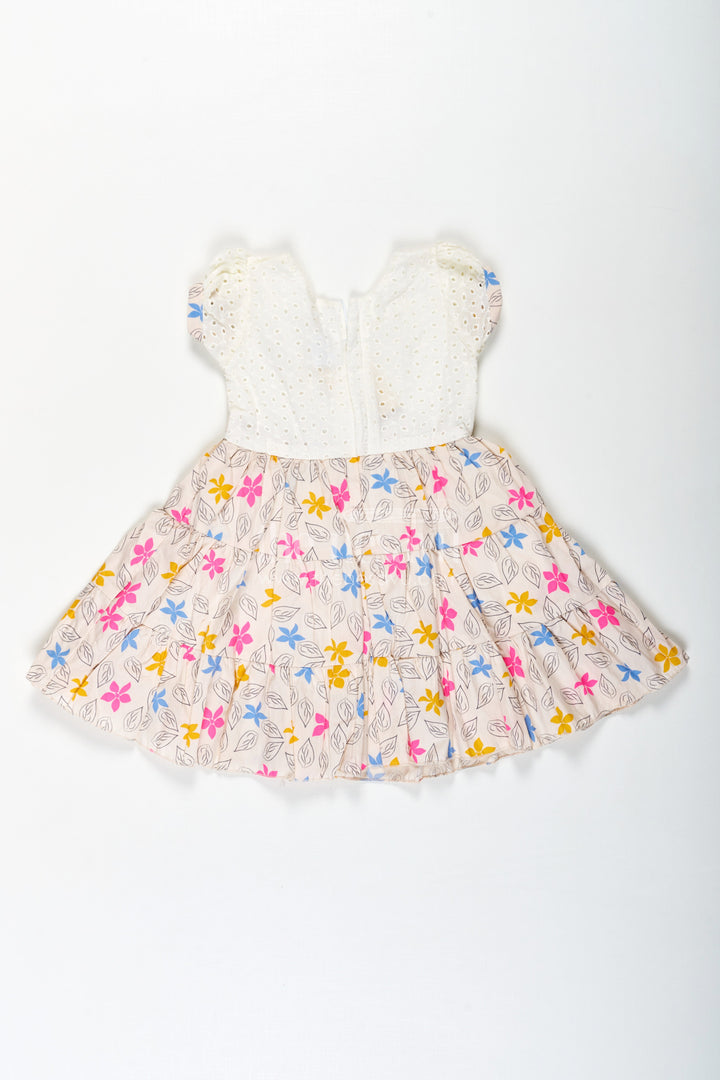 The Nesavu Girls Cotton Frock Girls Party Wear Cotton Frock with Eyelet Hakoba Top and Colorful Digital Print Skirt Nesavu Nesavu Party Wear Cotton Frock for Girls with Hakoba Embroidery and Digital Floral Skirt
