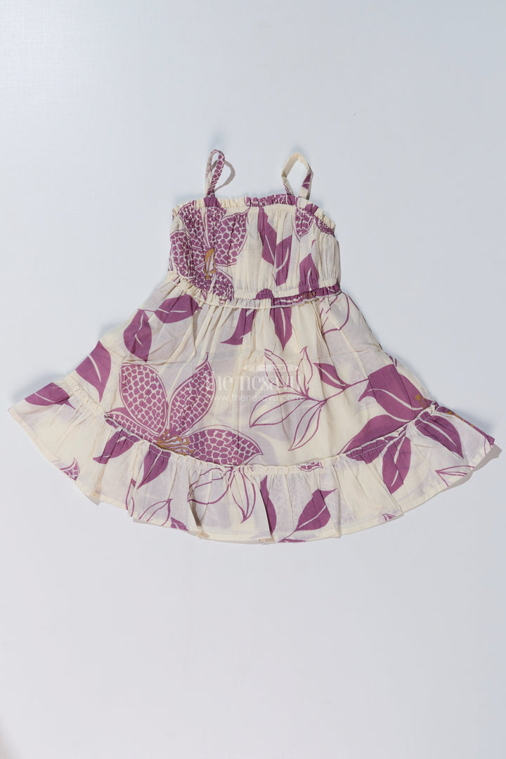 The Nesavu Girls Cotton Frock Girls Party Wear Frock with Elegant Floral Print and Smocked Fit for Special Occasions Nesavu 16 (1Y) / Purple GFC1642B-16 Nesavu Girls Party Wear Frock Elegant Floral Print Smocked Bodice Special Events