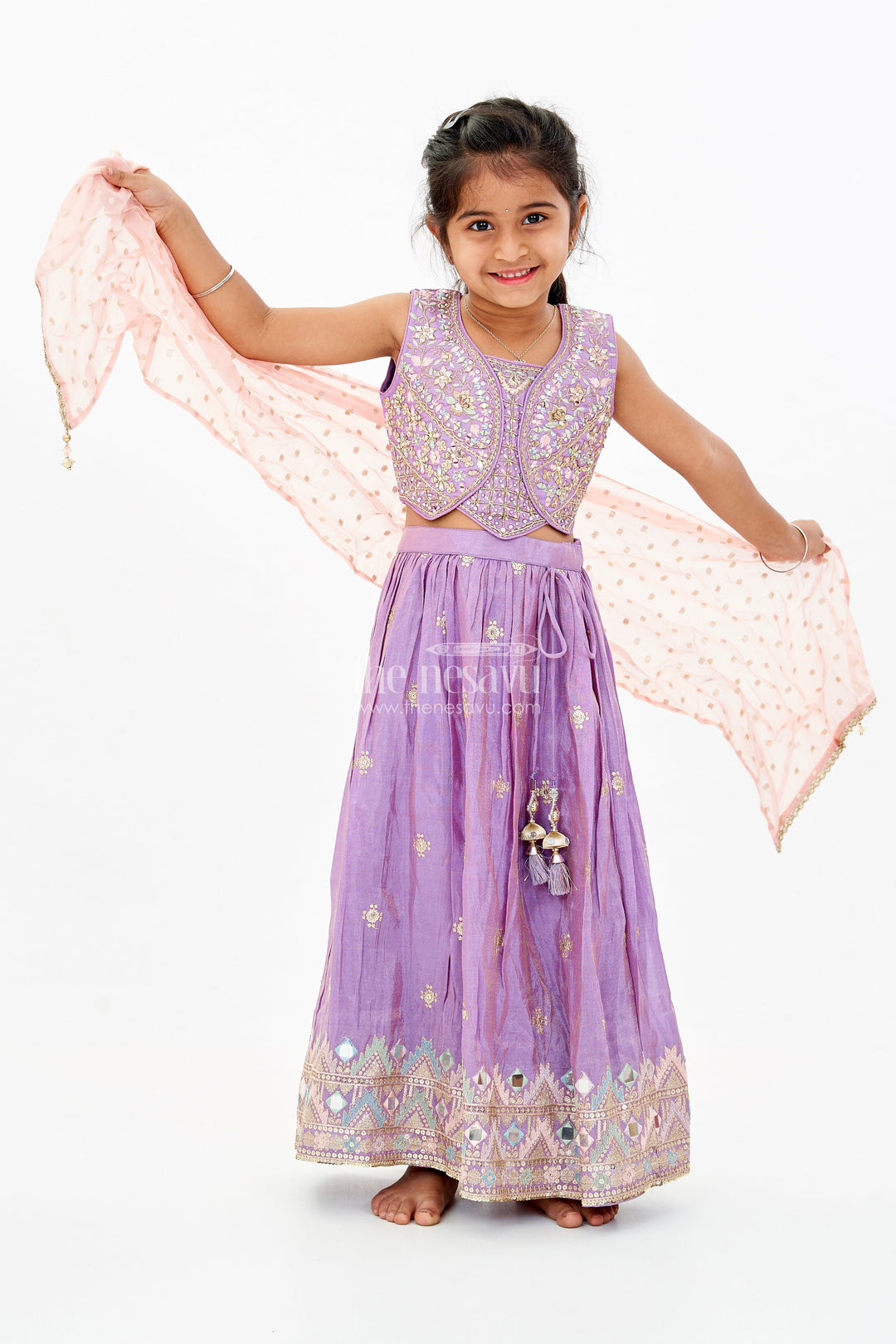 The Nesavu Girls Lehenga Choli Girls Party Wear Lehenga Choli in Purple with Heavy Embroidery and Matching Dupatta Nesavu 16 (1Y) / Purple GL567A-16 Nesavu Girls Purple Embroidered Party Wear Lehenga Choli Designer Dupatta